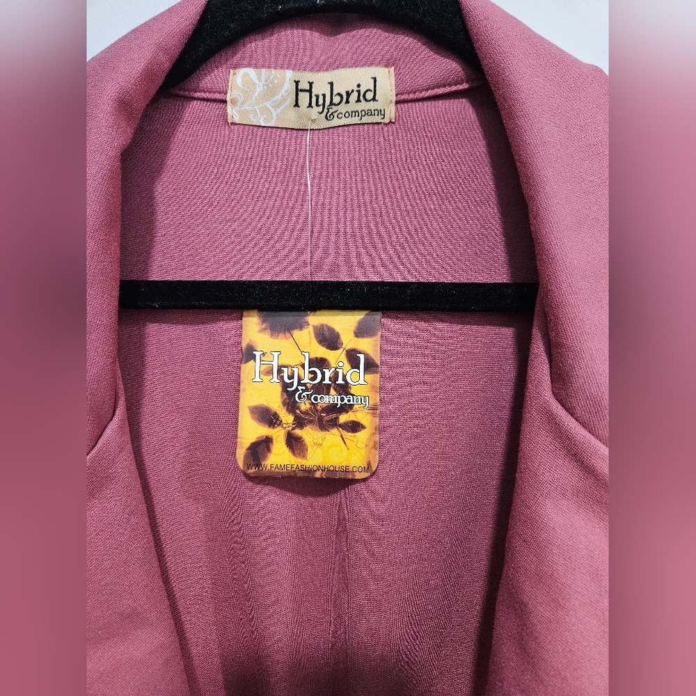 Hybrid Company Pink Draped Open Front Blazer Lightweight Ruched Sleeve Jacket - Picture 2 of 3